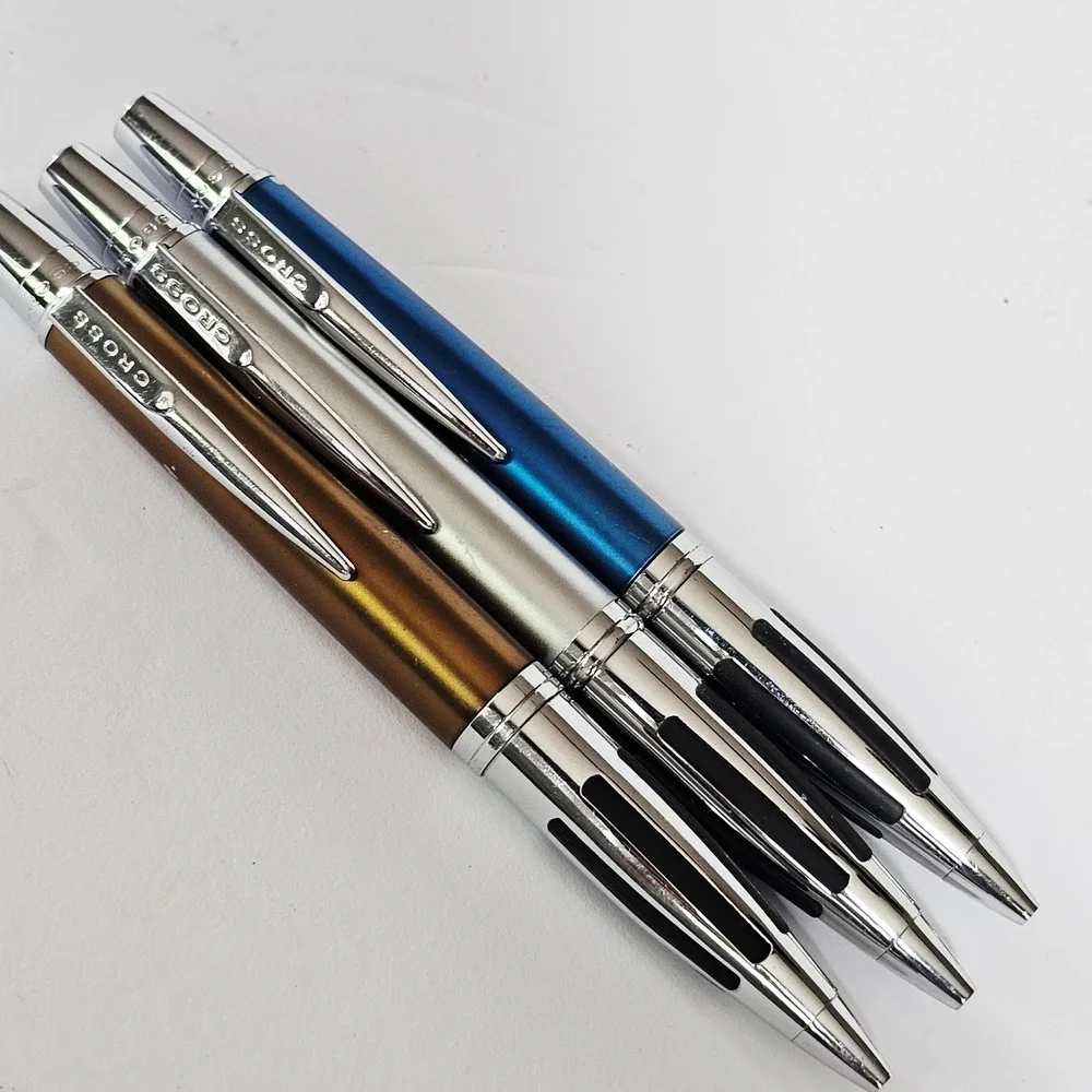 Vintage Cross ATX Ballpoint Pen Set 3 Metallic Blue Silver Bronze Ergonomic Grip